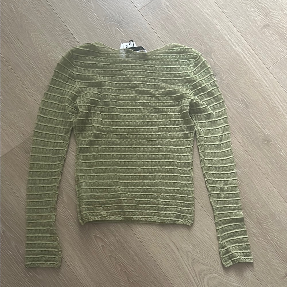 Zara Semi-Sheer Textured Knit Sweater - Light Olive Green - Picture 3 of 3